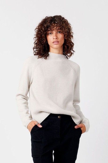 Model wearing an ethical merino wool jumper