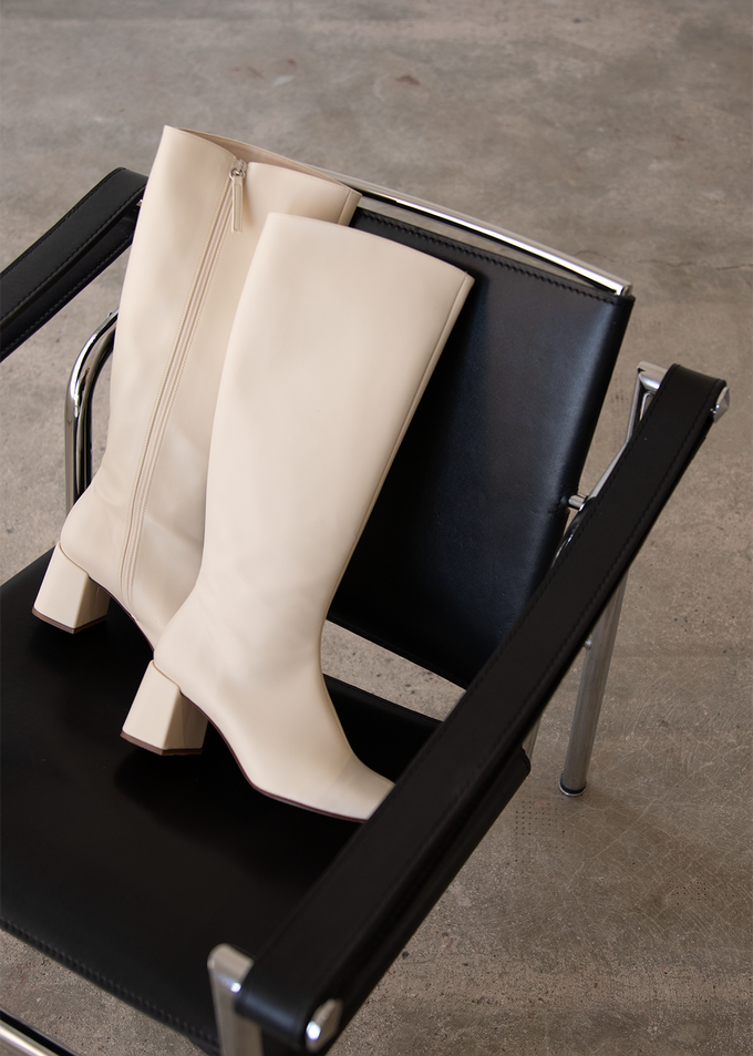 Chalk Warm White Vegan Leather Boots from Alohas