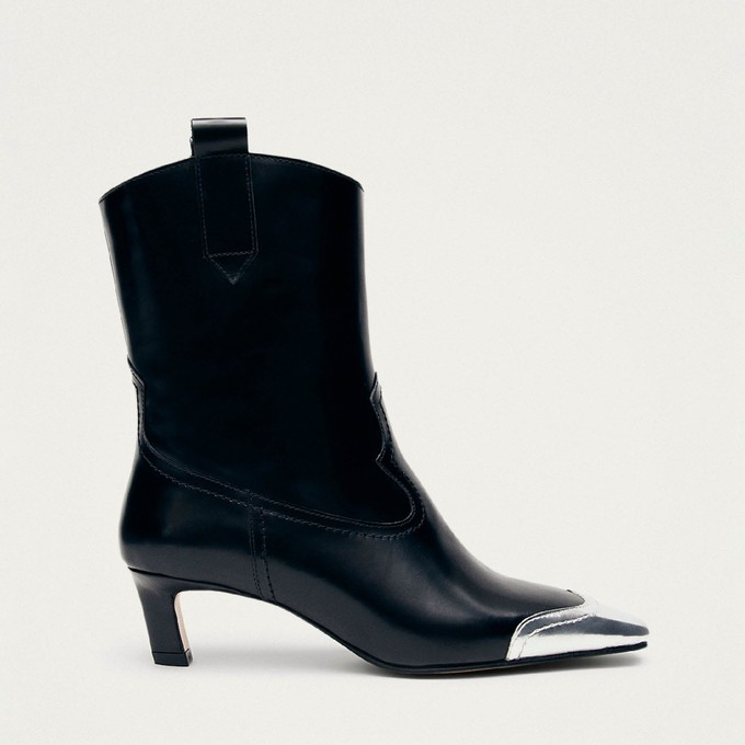 Hudson Shimmer Bicolor Black Silver Leather Ankle Boots from Alohas