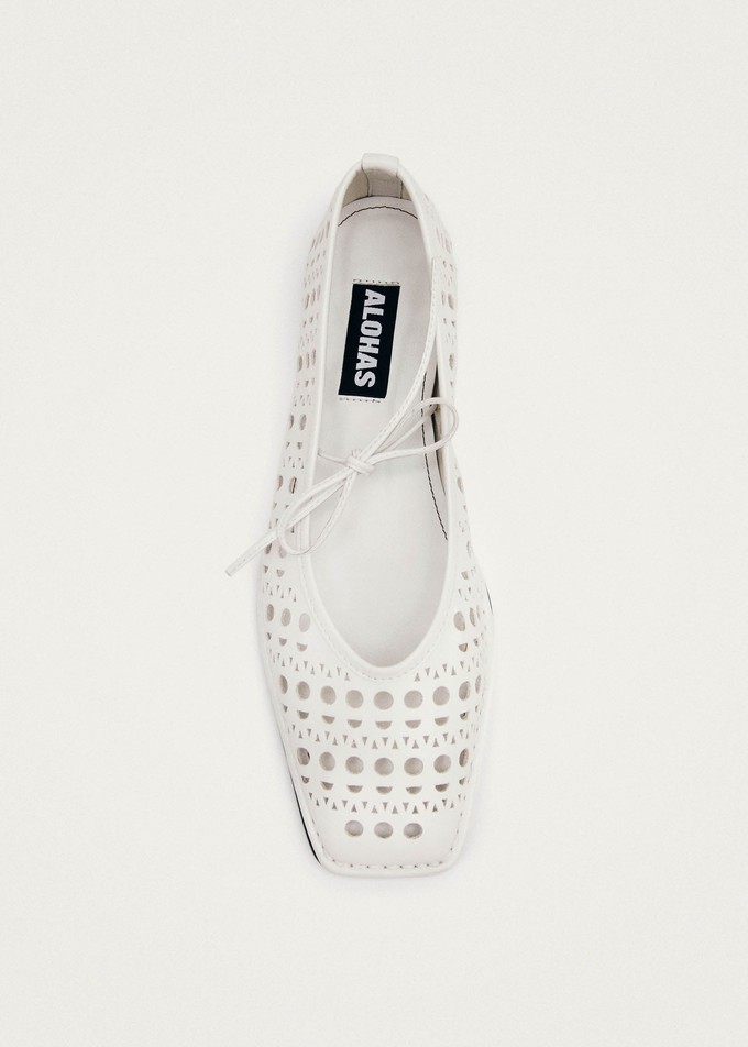 Sway Slit White Leather Ballet Flats from Alohas