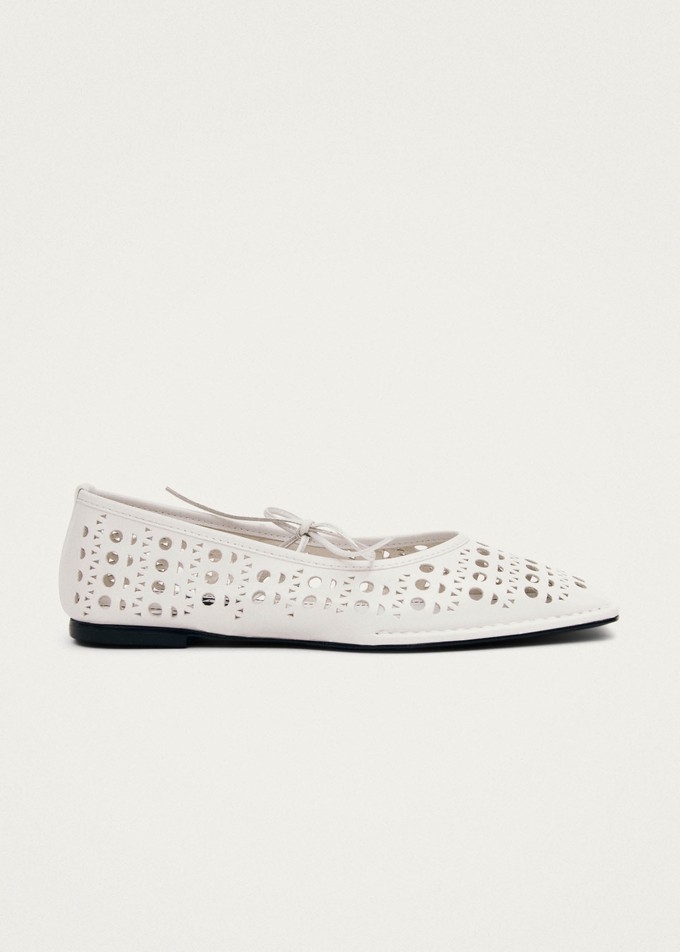 Sway Slit White Leather Ballet Flats from Alohas