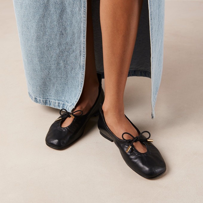 Rosalind Black Leather Ballet Flats from Alohas