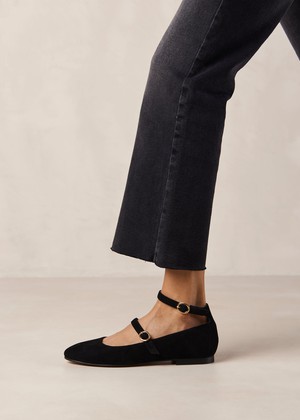 Evelyn Suede Black Leather Ballet Flats from Alohas