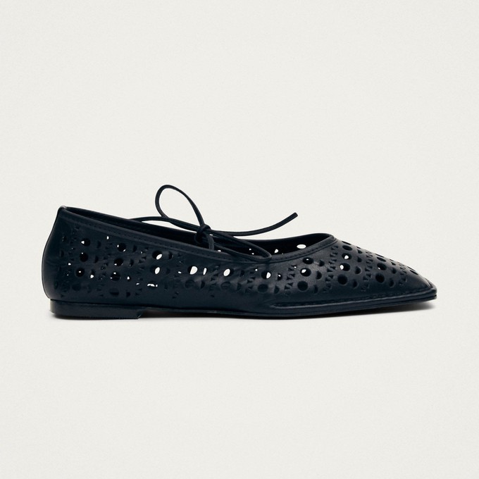 Sway Slit Black Leather Ballet Flats from Alohas