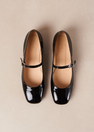 Por Do Sol Onix Black Leather Ballet Flats from Alohas