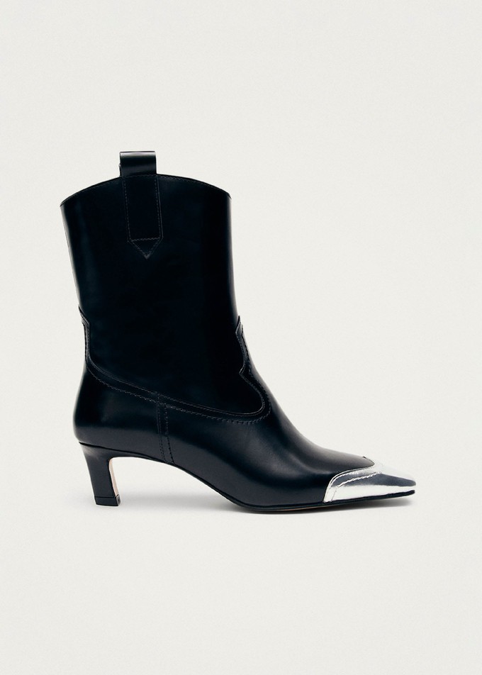 Hudson Shimmer Bicolor Black Silver Leather Ankle Boots from Alohas