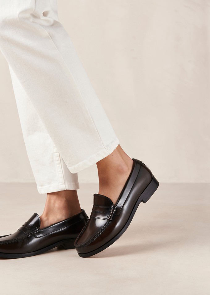 Rivet Brushed Coffee Brown Leather Loafers from Alohas