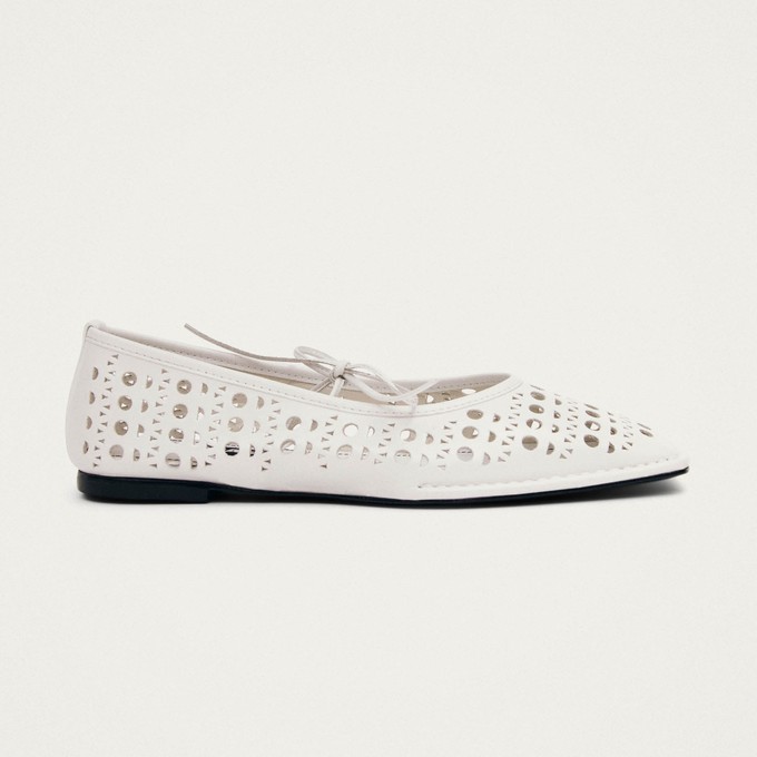 Sway Slit White Leather Ballet Flats from Alohas