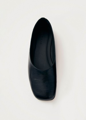 Edie Black Leather Ballet Flats from Alohas