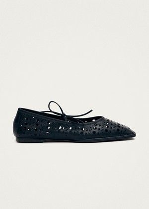 Sway Slit Black Leather Ballet Flats from Alohas