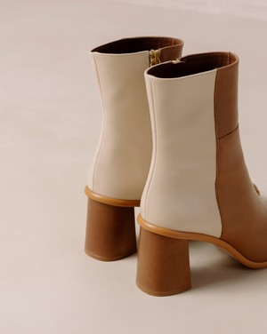 West Bicolor Camel Cream Leather Ankle Boots from Alohas