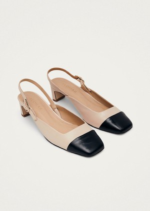 Lindy Bicolor Cream Black Leather Pumps from Alohas