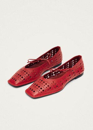 Sway Slit Red Leather Ballet Flats from Alohas