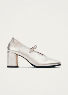 Esha Shimmer Silver Leather Pumps via Alohas