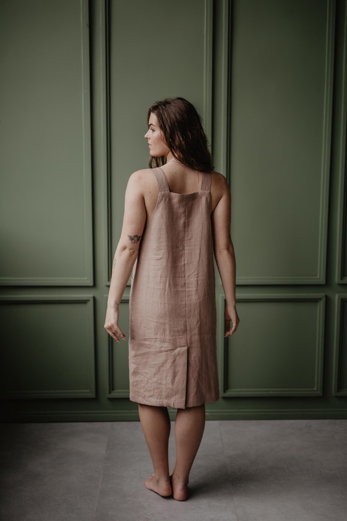 Linen apron dress JADE L Rosy Brown from AmourLinen