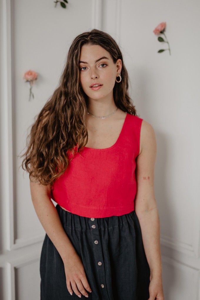 Mini linen crop top PIPPA XS Rosy Brown from AmourLinen