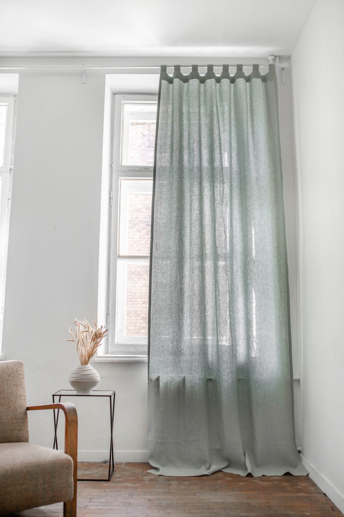 Tab top linen curtain in Sage Green from AmourLinen