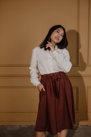 BERGEN mid-length linen skirt in Terracotta from AmourLinen