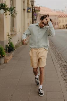 Linen shorts ARES in Mustard via AmourLinen