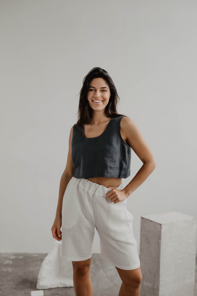 Mini linen crop top PIPPA in Charcoal from AmourLinen