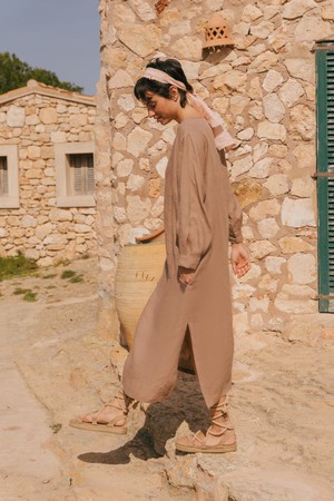 Amalia long-length linen dress XXL Rosy Brown from AmourLinen