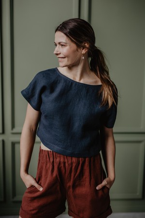 Linen crop top with buttons LISA in Charcoal | sale from AmourLinen