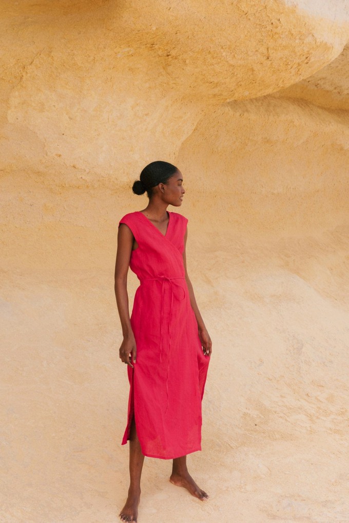 Aurora mid-length linen dress in Mustard from AmourLinen