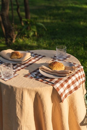 Round linen tablecloth in Mustard from AmourLinen