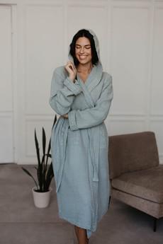 Waffle linen bathrobe Snuggle - Sage Green / Size 2 via AmourLinen