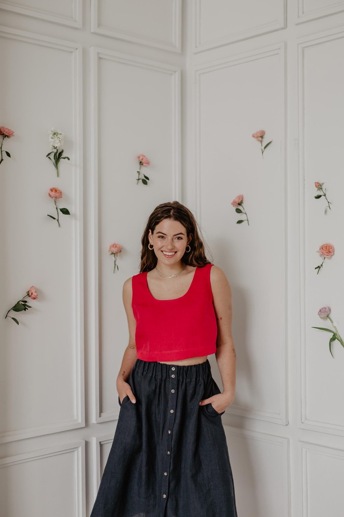 Mini linen crop top PIPPA in Viva Magenta from AmourLinen