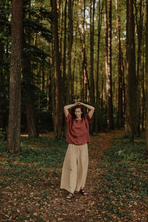 Wide linen pants ISABELLA in Mustard from AmourLinen