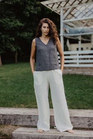 Linen button top Tunis in Charcoal from AmourLinen