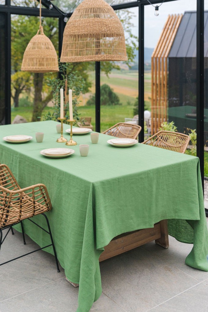 Linen tablecloth in Matcha Green from AmourLinen