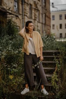 Linen oversized jacket KYIV in Mustard via AmourLinen