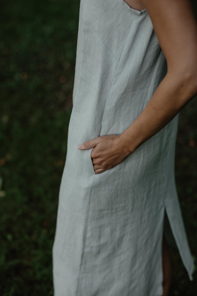 Linen long dress JAKARTA in Sage Green from AmourLinen