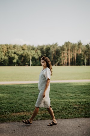 Linen apron dress JADE in Sage Green from AmourLinen