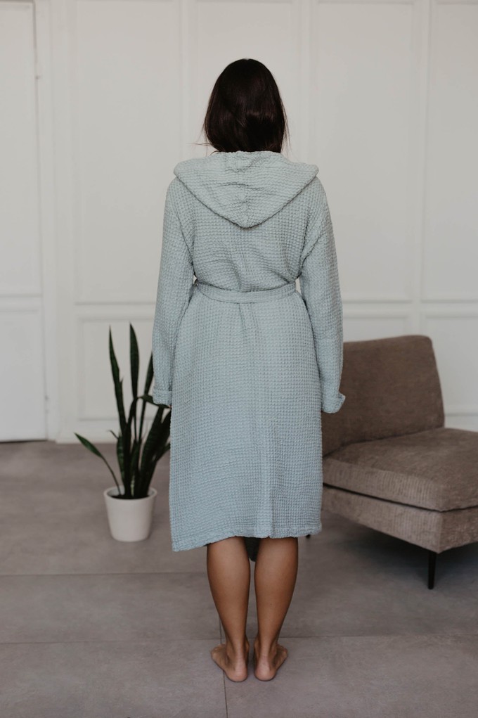 Waffle linen bathrobe Snuggle - Sage Green / Size 1 from AmourLinen