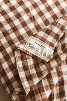 Linen flat sheet in Mocha Gingham via AmourLinen