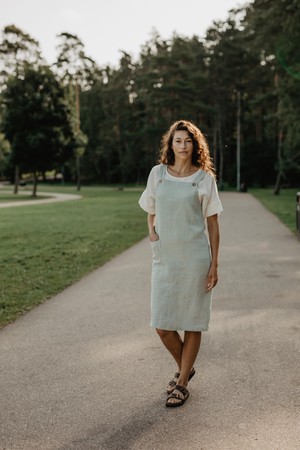 Linen apron dress JADE in Sage Green from AmourLinen