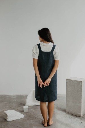 Linen apron dress JADE in Charcoal from AmourLinen