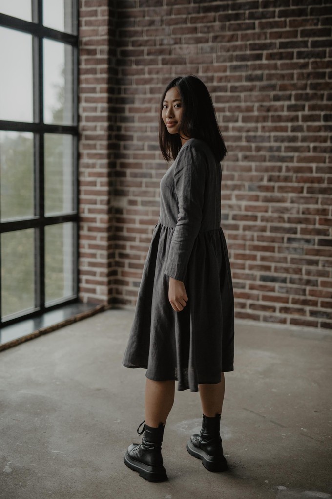 Lapland mid-length linen dress in Charcoal from AmourLinen