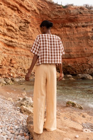 Leah wide linen pants with slits XS Mustard from AmourLinen