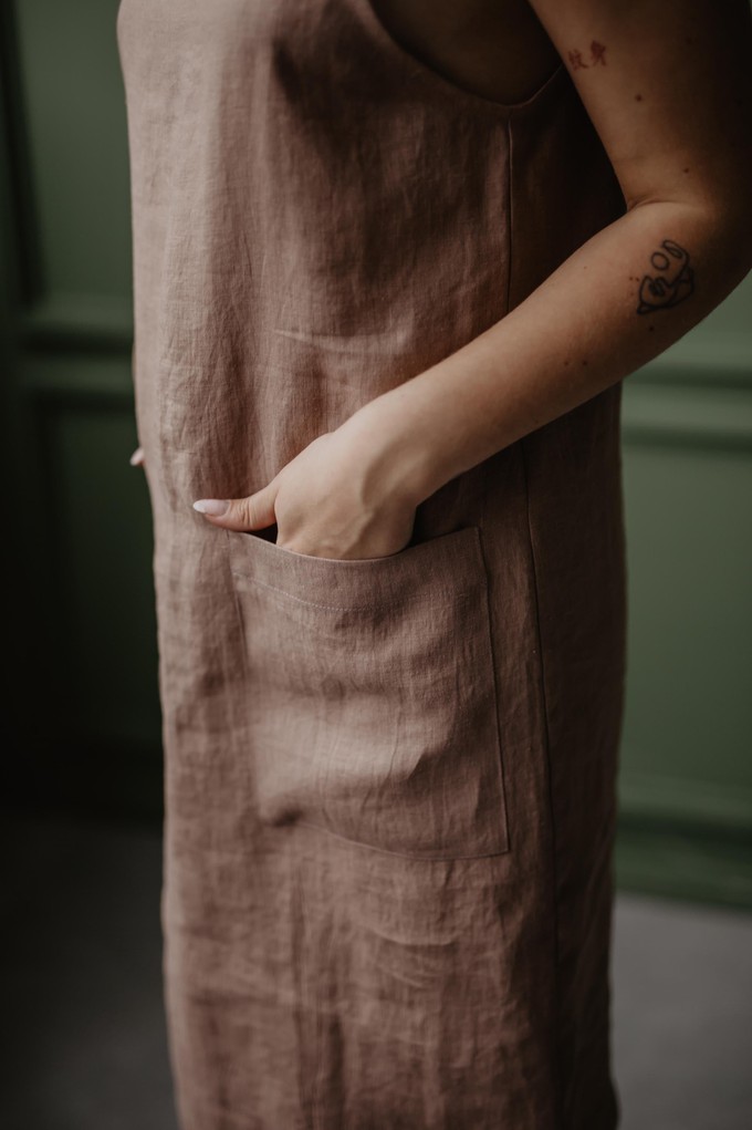 Linen apron dress JADE L Rosy Brown from AmourLinen