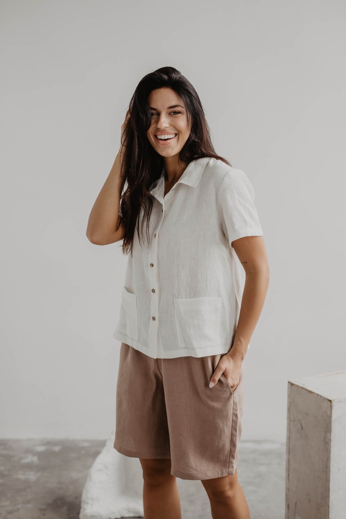 Long linen shorts MATILDA in Cream | sale from AmourLinen