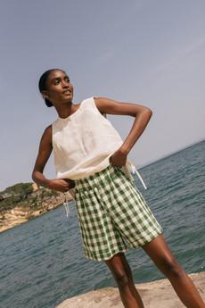 Linen shorts MIA Green Gingham XXL via AmourLinen