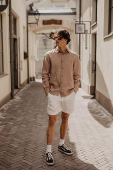 Classic linen shirt HECTOR in Rosy Brown via AmourLinen