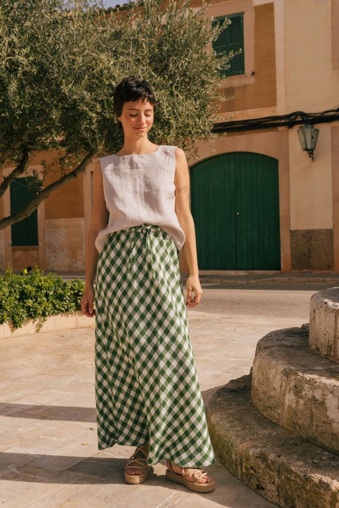 Ciara linen slip skirt in Green Gingham from AmourLinen