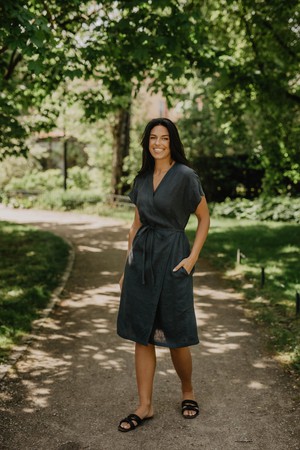 Linen wrap dress OLIVIA in Charcoal from AmourLinen