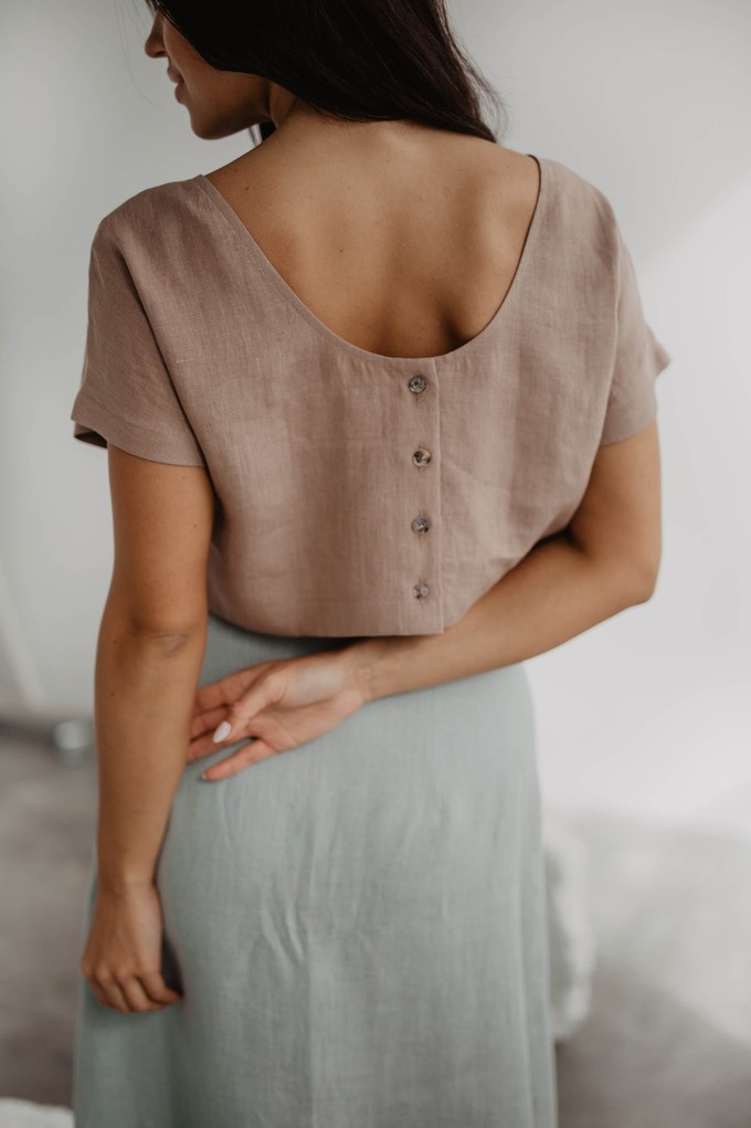 Linen crop top with buttons LISA in Mustard from AmourLinen