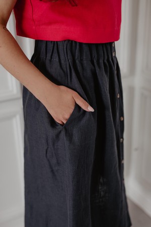 Linen skirt with buttons DAISY XXL Charcoal from AmourLinen